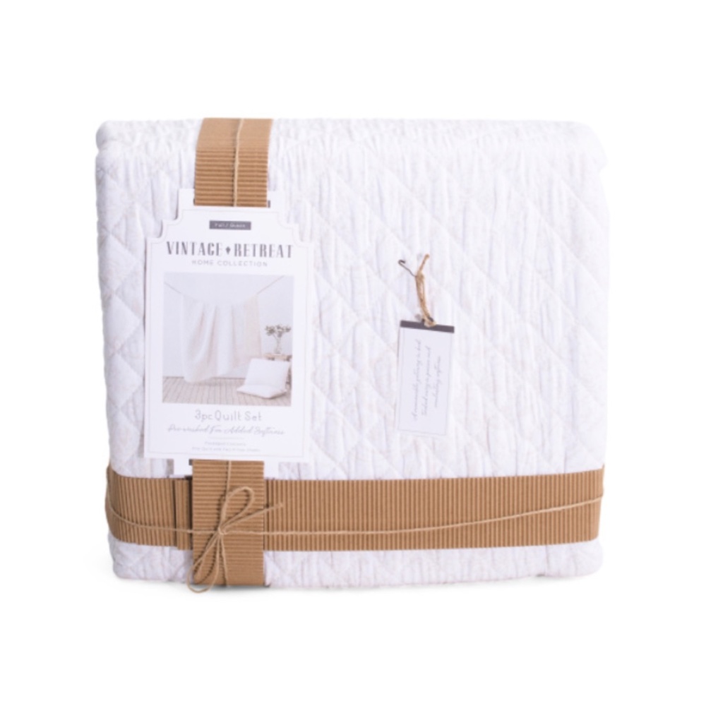 NWT New Vintage Retreat 3pc Janay Diamond Quilt Set-